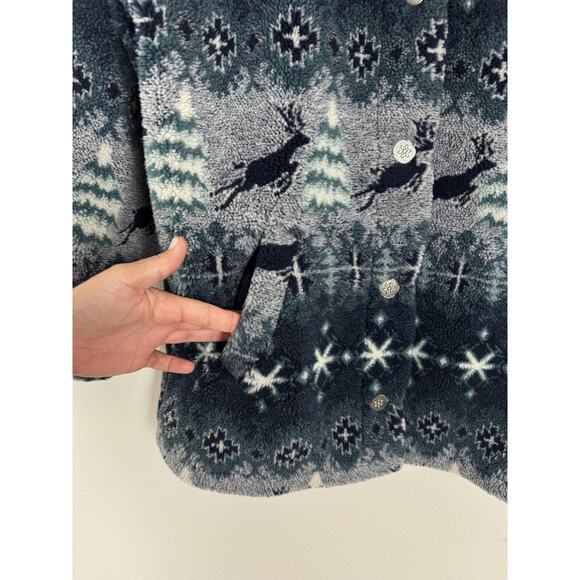 Vintage LL Bean Jacket Fleece Deep Pile Blue Reindeer USA Made 90s M - Picture 12 of 13